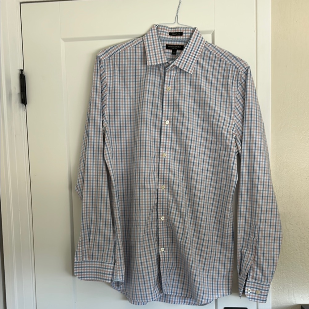 Banana Republic Men's Plaid Shirt in Blue and Orange